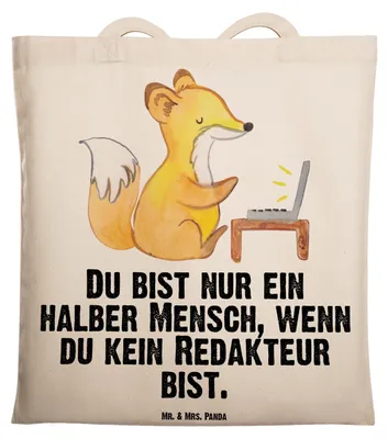 Produktbild von Mr. & Mrs. Panda Tote Bag Redakteur Herz - Transparent - Geschenk, Spruch, Lustig, Shopping Tasche, dokumententasche, Jutebeutel, Korrespondent, Laptoptasche, Online