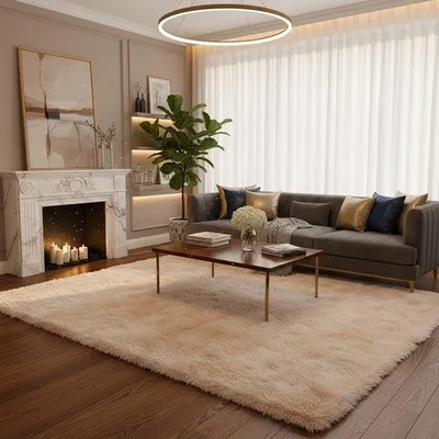 Obrázok produktu pre Uniqoos® Koberec s vysokým vlasom, umývateľný – Mäkký koberec s pamäťovou penou, 160x230 cm, protišmykový, svetlobéžový, vhodný do obývačky, spálne a detskej izby