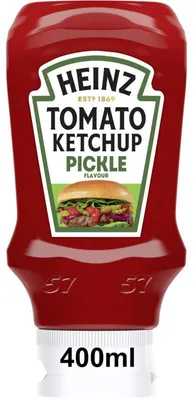 Produktbild von Heinz Tomatenketchup mit Gurkengeschmack, 400g – Würziger Ketchup für Burger & Pommes