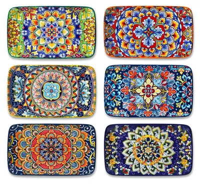 Obrázek produktu pro Servírovací talíře, sada 6 kusů - rozměry 22 x 13 x 2,3 cm, porcelán - v bohémském stylu