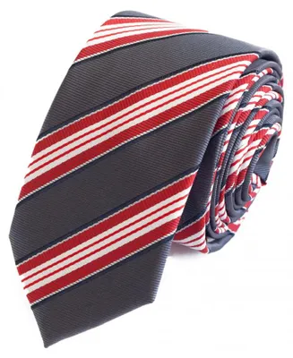 Produktbild von Fabio Farini - 1 Stück gestreifte Herren Krawatte - Tie mit Streifen in 6cm oder 8cm Breite Schmal (6cm), Grau/Rot/Weiß