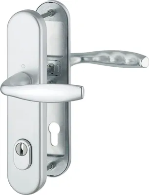 Produktbild von Sicherheits-Drückergarnitur NEW YORK-auf Schild PZ88/2, Türstärke 67-72, mit Kernziehschutz, silber