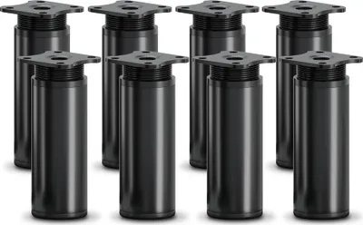 Produktbild von 8er Set sossai moderne runde Möbelfüße in Schwarzmatt 100mm höhenverstellbar Schrankfüße Sockelfüße