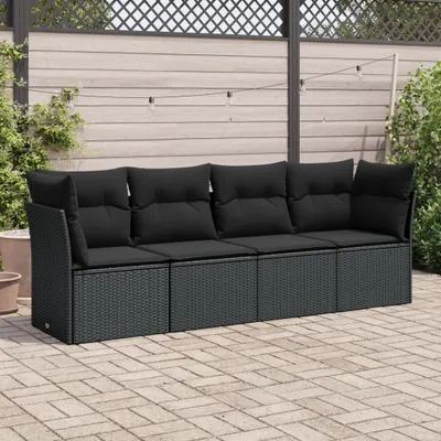 Produktbild von Design 4-tlg. Garten-Sofagarnitur mit Kissen Schwarz Poly Rattan, Gartenmöbel-Sets 2024