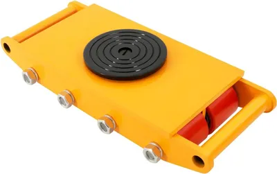 Produktbild von Maschinentransportroller - 12 t Traglast - 360° Drehteller 13,5 cm - 8 Rollen - Gussstahl & Polyurethan- 28×19×9 cm - Gelb