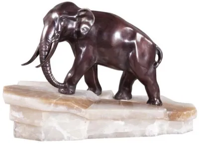 Produktbild von Casa Padrino Luxus Bronzefigur Elefant auf Marmorsockel Bronze / Weiß 44 x 19 x H. 30 cm - Luxus Qualität
