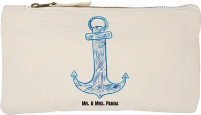 Produktbild von Mr. & Mrs. Panda Federtasche Anker Blau Größe S Klein - Weiß - Geschenk, Etui, Pouch, Mäppchen, Schminktäschchen, pencil case, Lustige Sprüche, kosmetiktäschchen