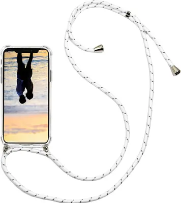 Produktbild von Handyhülle zum umhängen für Apple iPhone 12 Mini Handykette Tpu Schutzhülle mit Schnur Band Seil Case Kordel transparent Seil Weiss-Schwarz