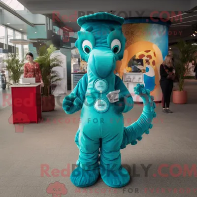 Zdjęcie produktu dla Blågrønn REDBROKOLY Seahorse-maskotdraktfigur ze strojem i kombinezonem