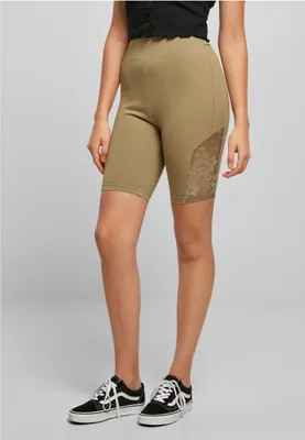 Produktbild von Urban Classics TB4790 | Ladies High Waist Lace Inset Cycle Shorts Damen Radlerhose - Farbe: Khaki - Größe: M
