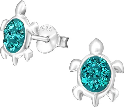 Produktbild von Kinderohrstecker: Silber Ohrringe für Mädchen und Damen „Kristall Schildkröte“ Blue