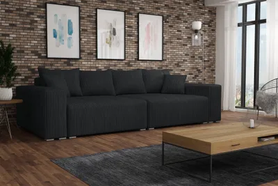 Produktbild von Big Sofa Couchgarnitur REGGIO Megasofa mit Schlaffunktion Stoff Poso Schwarz