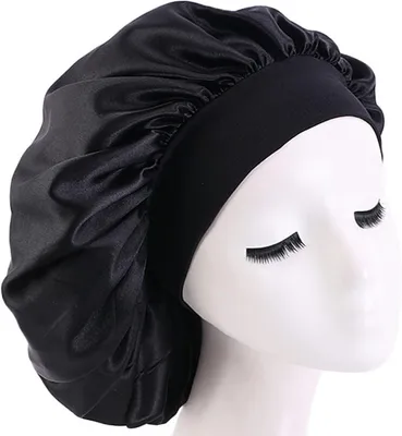 Produktbild von Nachtmütze für lockiges Haar, Schwarz, 58 cm, elastisches Band, für Schlaf