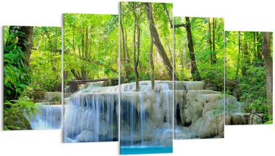 Produktbild von Bild auf Leinwand - Leinwandbild - Wasserfall Wald Umwelt - 160x85cm - Wand Bild - Wanddeko - Leinwanddruck - Bilder - Kunstdruck - Wanddekoration - Leinwand bilder - Wandkunst - EA160x85-2664