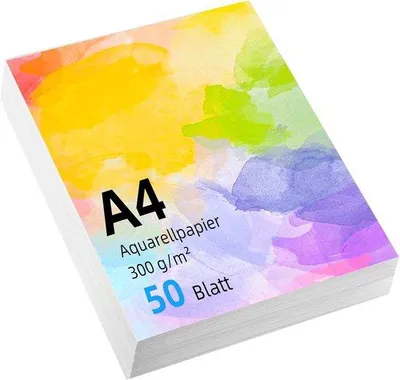 Zdjęcie produktu dla Papier akwarelowy A4, 300g - 50 arkuszy, idealny do malowania akwarelami, farbami guasz i akrylami, do tworzenia dzieł sztuki oraz projektów DIY (21 x 29,7 cm)