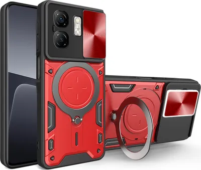 Obrázek produktu pro Pouzdro pro Infinix Smart 9 / Hot 50i dvojvrstvé odolné pouzdro s ochranným krytem kamery a kruhovým stojánkem na prsten Červený