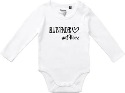 Produktbild von Huuraa Baby Body Blutspender mit Herz 68 White  Baumwolle Fairtrade Langarmbody Geschenkidee