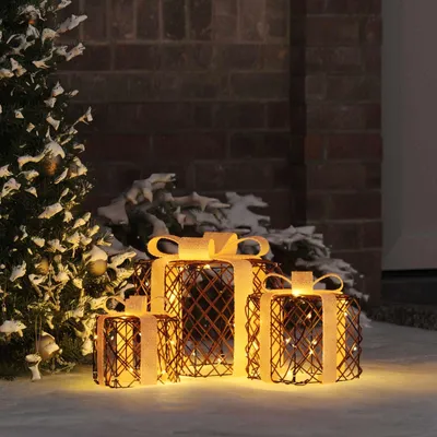 Imagen del producto de vidaXL Caja de regalo navideña iluminada, 3 unidades, 150 LEDs, luz blanca cálida