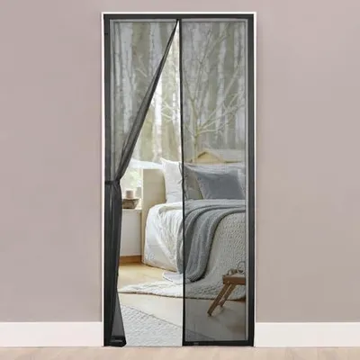 Produktbild von Fliegengitter Balkontür, HONGTAISHENG Insektenschutz Tür Magnet, 100x205 cm Fliegengittertüren Ohne Bohren, 4 cm Breites Klettverschluss, Magnetvorhang für Kellertür und Terrassentür, Schwarz