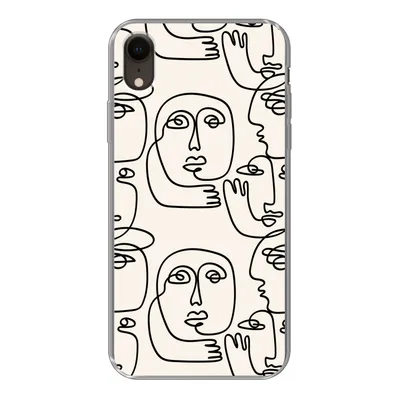 Produktbild von MuchoWow® Handyhülle Schutzhülle Hülle für iPhone XR Gesicht - Muster - Strichzeichnung Silikon Softcase Handy Hülle - Schutzdeckel
