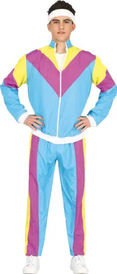 Produktbild von 80er Performance Sportanzug Blau Gelb Lila Fitness Retro, Größe: 14 - 16 Jahre Farbe: Blau