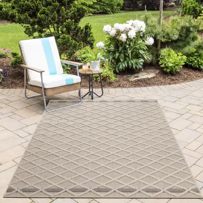 Produktbild von Teppich Läufer Wetterfest Beige 80x150 Rauten-Design
