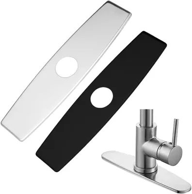 Produktbild von Edelstahl-Wasserhahnplatte, 25,4 cm, schwarze Rosettenabdeckung für Waschbecken