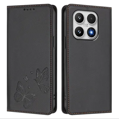 Obrázek produktu pro Kožené pouzdro pro Xiaomi 17, motýlí ražbou, peněženkové flip pouzdro se stojánkem Černá