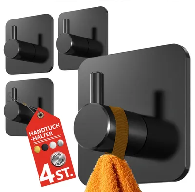 Produktbild von Lindenstein Handtuchhalter ohne Bohren, 4er-Set, selbstklebend, Edelstahl, silber, wasserfest, für Bad und Fliesen