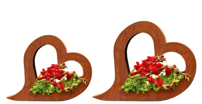 Produktbild von Badeko Herz-Set „Lydia“ (55 cm & 80 cm) zum Bepflanzen in Edelrostoptik