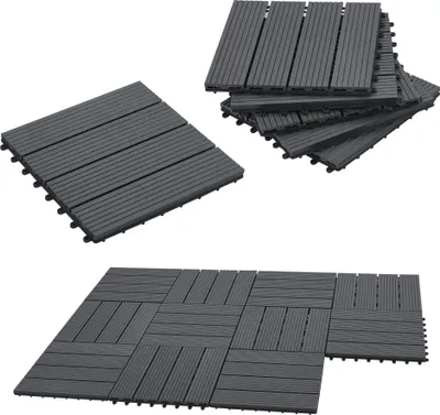 Produktbild von WPC Fliesen Schramberg 11er Set 1m² Terrassenfliesen witterungsbeständig Balkonfliesen rutschfest Klickfliesen Dunkelgrau