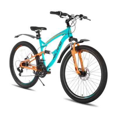 Produktbild von Hiland 26 Zoll Vollfederung Mountainbike, 21 Gang, Mountainbike für Männer Frauen, Doppelscheibenbremse Fahrrad, Studenten-Pendlerfahrrad, Blau