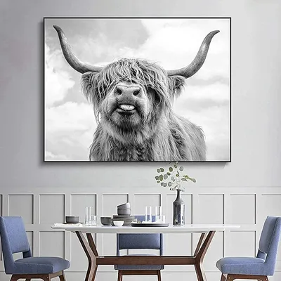Canvas-Bild Highland Cow 50x70cm, Wandkunst ohne Rahmen, Schwarz