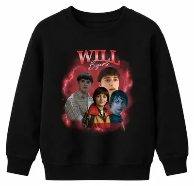 Obrázek produktu pro WILL Byers Stranger Fan Gift Retro Vintage Series 90. léta Bootleg Uni dětská mikina, černá, 152 cm