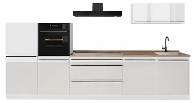 Imagen del producto de Mueble de cocina Vicco R-Line Blanco alto brillo/Blanco 340 cm encimera Roble dorado, Model 66550