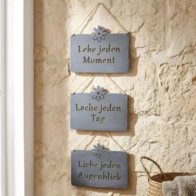 Produktbild von Wanddeko Metall Sprüche 3er Set Hängeschilder Betonoptik Grau Eisen Türschilder Gartendeko Positiv Motivation Wandbild Vintage Modern