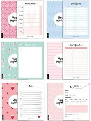 Produktbild von 6 Blöcke inkl. Wochenplaner, Einkaufsliste, To Do Block/Liste, Notizblock, Kalender Notizblock, Rückruf Notiz, 50 Seiten pro Block, DIN A6, Hochwertige Papierqualität.