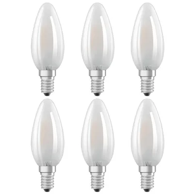 Produktbild von 6 x Osram LED Filament Leuchtmittel Kerze 5W = 40W E14 matt warmweiß 2700K DIMMBAR