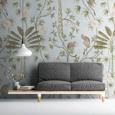 Produktbild von NEWROOM Tapete Grün Vliestapete Dschungel - Wandbild Modern Braun Grau Palmen Affen Tapete Tropisch Dschungeltapete