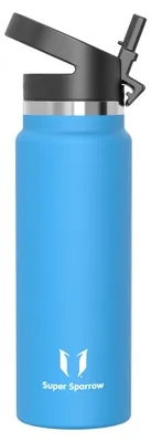 Produktbild von Sparrow Edelstahl Trinkflasche 1L Thermosflasche mit Strohhalm Deckel