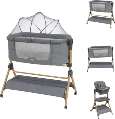 Produktbild von Kikka boo Beistellbett Sleat Me 2 in 1 Hochstuhl, höhenverstellbar, Moskitonetz grau