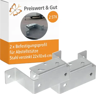 Produktbild von Befestigungsprofil für Abstellstütze, 2er Set Halterung für Anhänger, Anhängerstütze aus verzinktem Stahl, 22x10x6 cm