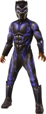 A person wearing a Black Panther costume.