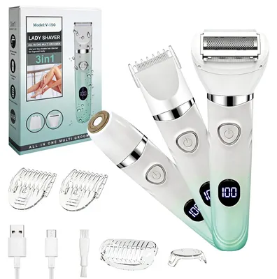 Produktbild von Rasierer Damen 3-In-1 Intimrasierer für Frauen Akku Elektrorasierer Rasierer Damen Gesichtshaarentferner mit LED Nass-Trocken Damenrasierer Trimmer