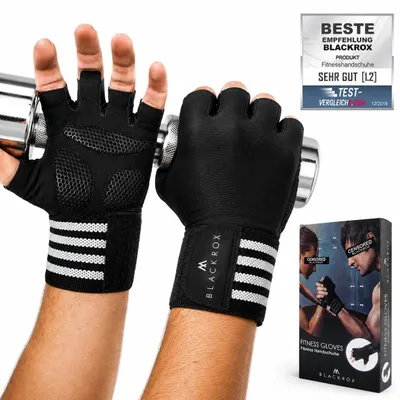 Produktbild von BLACKROX Trainingshandschuhe Vergleichssieger Fitness Handschuhe mit Handgelenkstütze Herren u. Damen, Handschuhe für Kraftsport, Gym, Weiss, Gr. XL