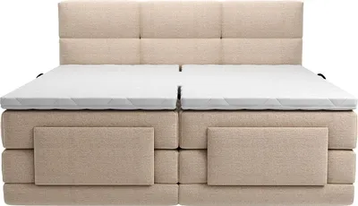 Produktbild von Boxspring-Steppbett-Kopfteil-Set + Rahmen mit elektrischer Relax-Funktion + Matratze + Matratzenauflage - 2 x 90 x 200 cm - beige - LODI PALACIO