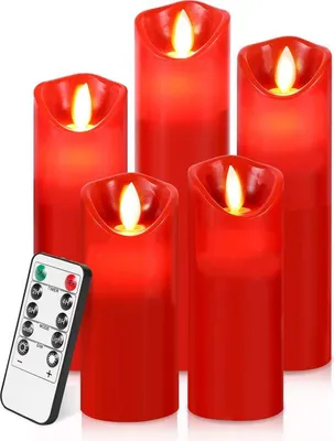Image de Lot de bougies LED avec télécommande, flamme mobile, sûres et écologiques, bougies chauffe-plat LED réalistes, non parfumées, lumières de Noël rouges