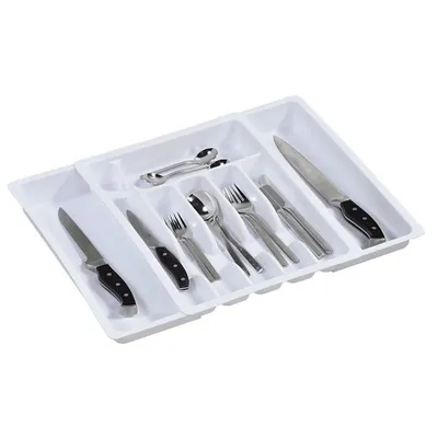 Produktbild von Zeller Besteckkasten, ausziehbar, Kunststoff, weiß 29-50x38x6,5