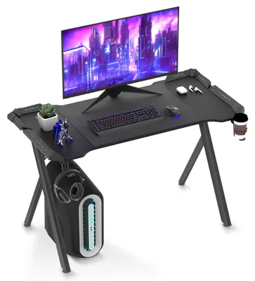Produktbild von Gaming-Schreibtisch mit RGB-LED-Beleuchtung - 120 cm breit - Arbeitsplatte aus Carbon-Optik - Schwarz