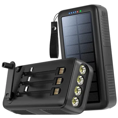 Produktbild von Solar Powerbank 20000mAh mit Kurbel LED Taschenlampe für Camping Outdoor Reisen Notfall Stromversorgung